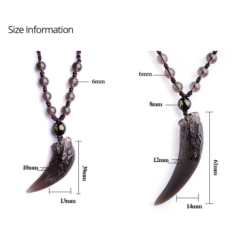 Wolf tooth Obsidian Pendant Necklace Amulets And Talismans Couple Natural Stone Necklace For Women Men Lucky Jewelry