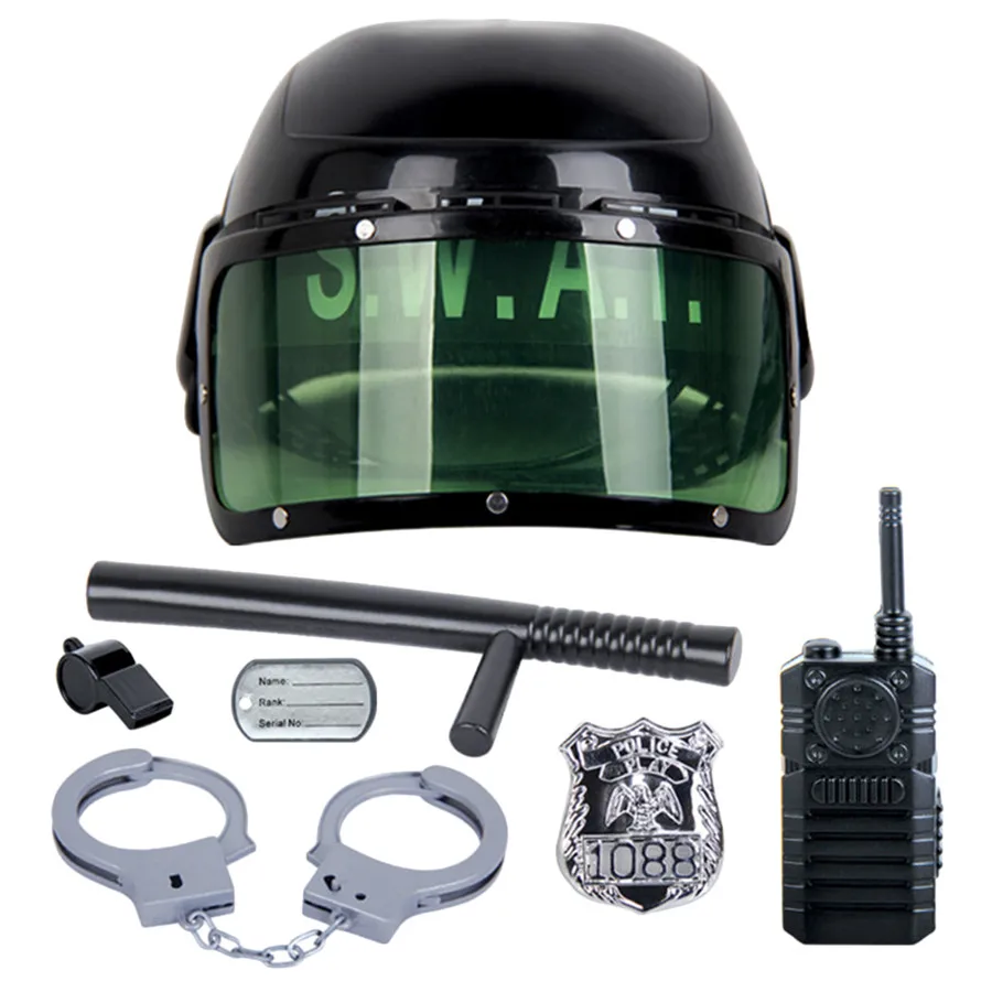 

7Pcs/set kids toys Riot Police Hat Cosplay Kids Helmet Cop Handcuffs Walkie Talkie Badge Pretend Play House Toys for children