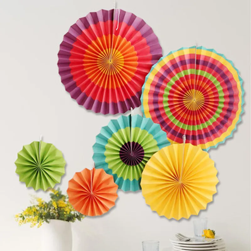 Buy 6Pcs/Set Striped Folding Fan Flower Handcraft