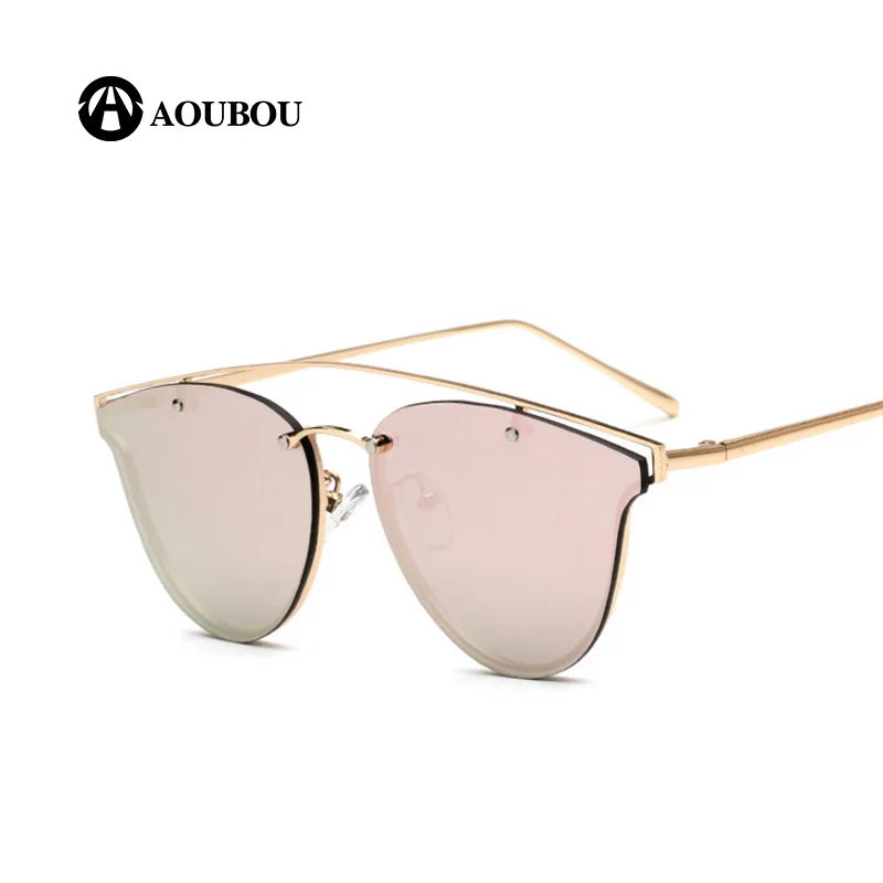 

AOUBOU Summer Popular Light Red Sunglasses Women Brand Design Rimless Thin Memory Metal Legs Small Oval Sun Glasses 7118