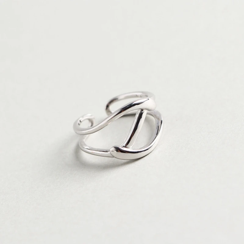 

LouLeur 925 sterling silver irregular line rings silver simple line combination adjustable open rings for women 925 jewelry gift