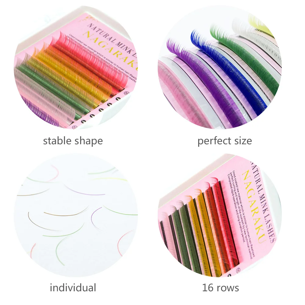 NAGARAKU Mix Color Eyelashes Make up High Quality Soft Natural Synthetic Mink Rainbow Eyelash Extension Supplies 8 Colors Mix