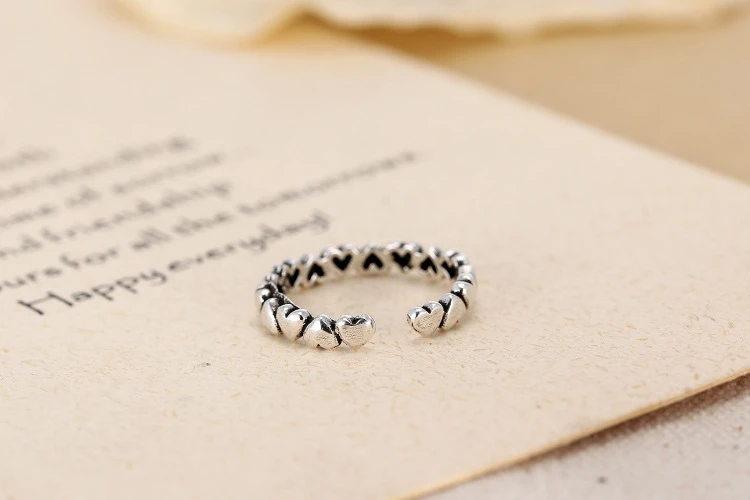 Топ Модные кольца 925 Пробы Кольца для сердец Дизайн Винтажные тайские ювелирные изделия Открытое кольцо для любимой лучший подарок