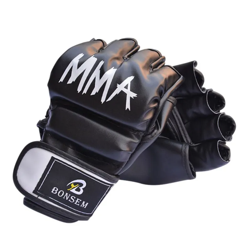Download Men Women PU Half glove Kick Boxing Gloves Black and Red ...