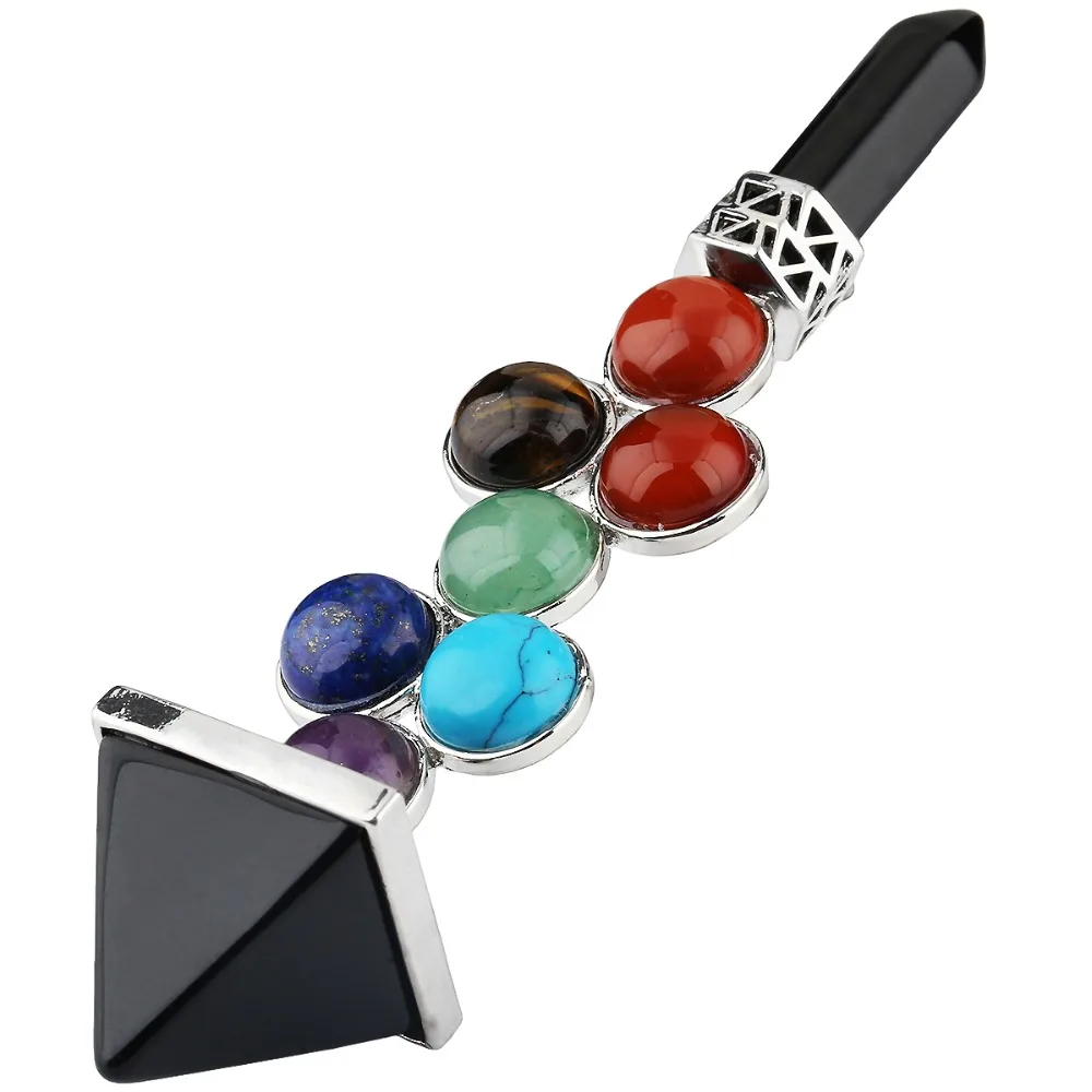 

TUMBEELLUWA 7 Chakra Stone Black Obsidian Pyramid Wand Stick Point Spiritual Wand Healing Reiki