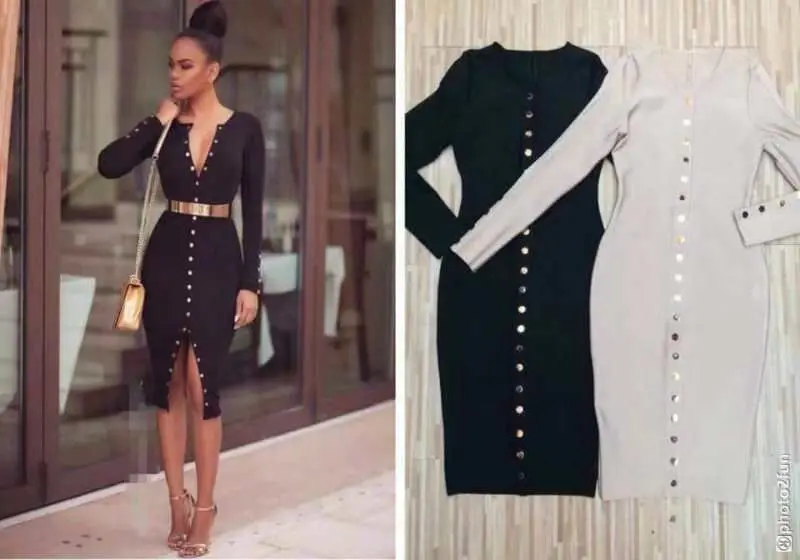 

2017 new women's dress beige black long sleeve winter bandage dresses wholesale HL party dress dropshipping Dress + suit