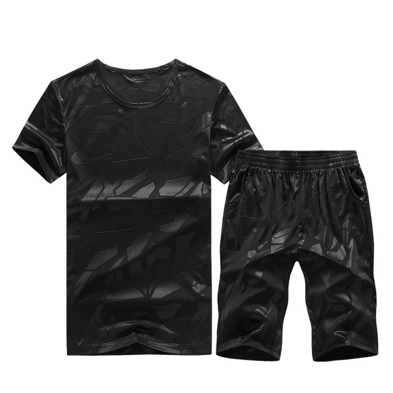 Быстросохнущая двух частей Для мужчин Костюмы комплекты футболки + шорты Летний тренировочный костюм Для мужчин Высокое качество