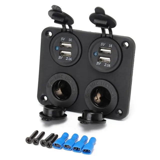 Best Offers Car 12-24V Dual USB Adapter Charger + Cigarette Lighter Sockets with Blue LED Indicator