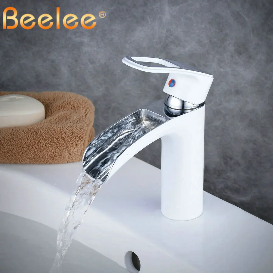 Beelee Bathroom Basin Mixer Faucet Waterfall White Moderne Vessel Sink