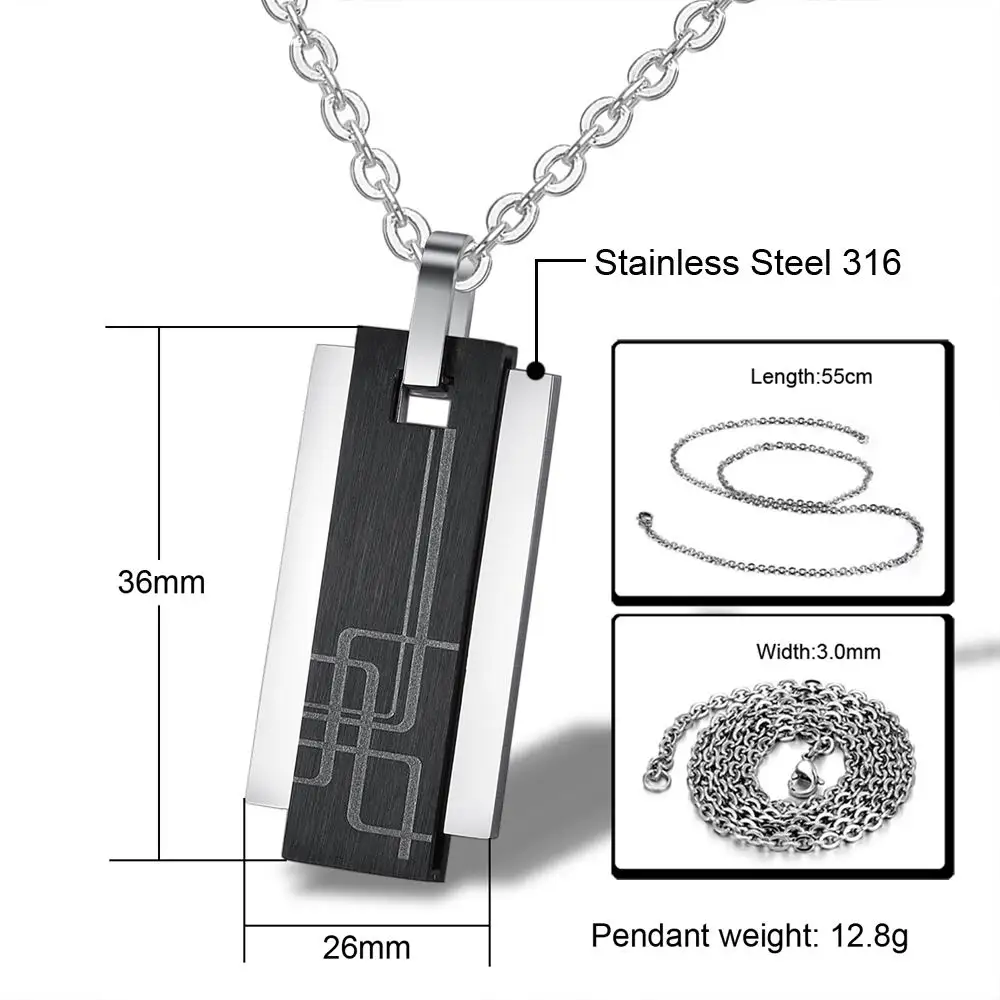 Модное ожерелье с подвеской, черное ожерелье из нержавеющей стали 316L, роскошные мужские ювелирные изделия с бесплатной доставкой