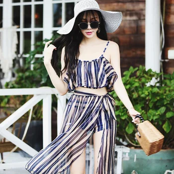 

Sexy flounce bikini chiffon skirt three-piece swimsuit beachwear