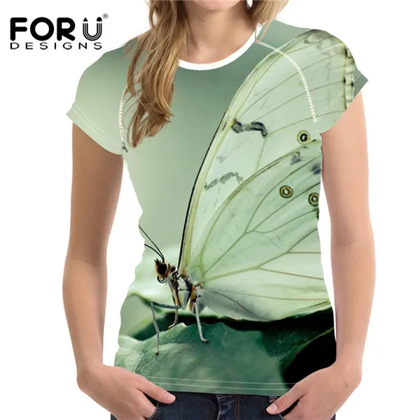 FORUDESIGNS/тренд Бабочка 3D принт Летняя женская футболка повседневная с коротким рукавом футболки для женщин Женская мода o-образный вырез топы тройник - Цвет: H8812BV