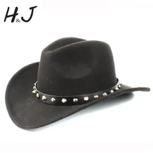 Шерсть Для женщин Для мужчин западный ковбойская шляпа для зима-осень джентльмен леди Джаз пастушка с заклепками в стиле панк Клош церкви сомбреро Кепки