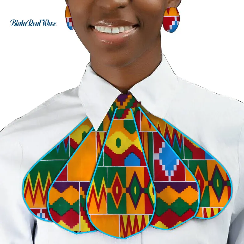 Мода Африканский принт Анкара галстук и серьги для Для женщин Африканский Стиль Треугольники Анкара ткань галстук с серьги стержня WYB318