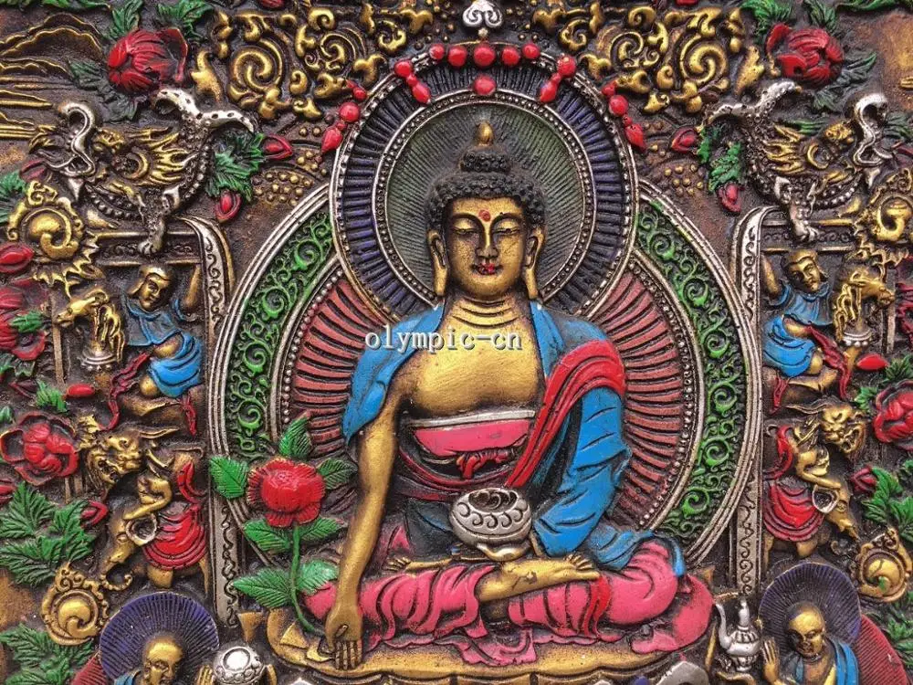 29 ''дерево ручной работы цветной рисунок tathagata Vairochana Будда Тибет Thang-ga