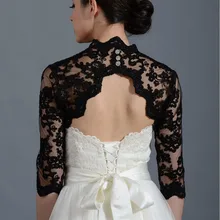 Новинка, черное свадебное болеро, жакет, накидка, болеро, рукав 2/3, открытая спереди, Кружевная аппликация, прозрачные, для невесты, на заказ, куртки