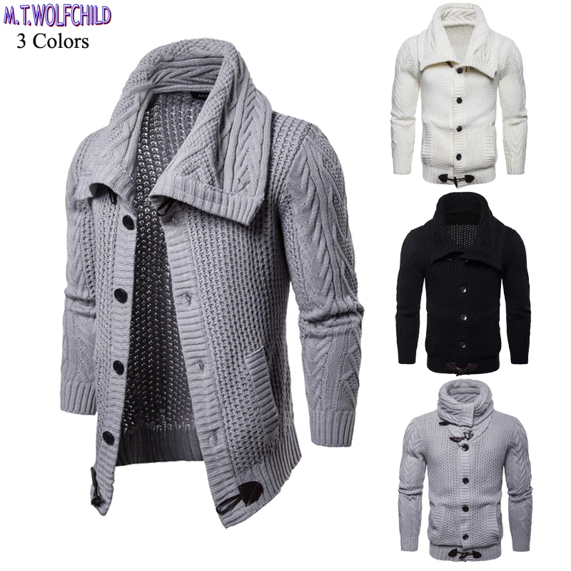 Best Price High quality 2018 brand Winter mens knitted Horn button sweaters coats casual mens thick knitting outerwear fashion mens tops