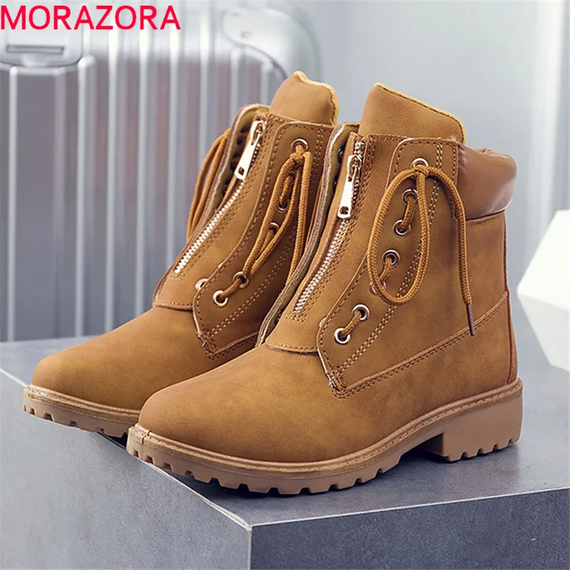 

MORAZORA 2019 new fashion ankle boots for women round toe lace up zip casual punk shoes autumn winter boots woman big size 41