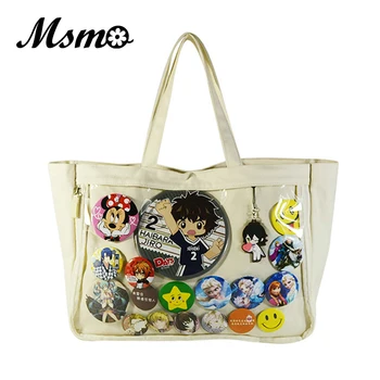 

Japan Ita Bag Itabag Clear Transparent Canvas Shoulder Bag Handbag Lolita Cosplayers Bag Can Badge Keychain Plush Harajuku Style