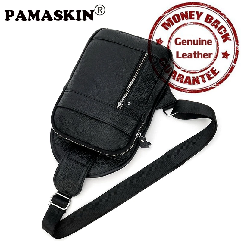 

PAMASKIN Brand Genuine Leather Men Shoulder & Crossbody Bags 2017 New Arrivals Zipper Male Messenger Bags with Adjustable Strap