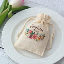 100 шт. в партии, логотип на заказ, хлопок, день рождения девичник вечерние подарки, сумка, персонализированные подарочные пакеты, свадебные