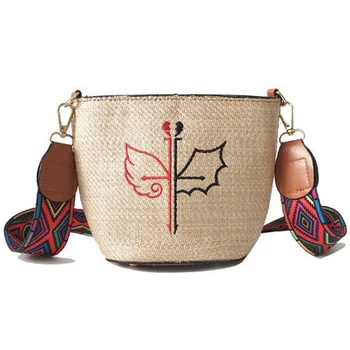 

New Embroidered Straw Bag Fashion Wild Female Bag Shoulder Bag Tide Bucket Small Bag