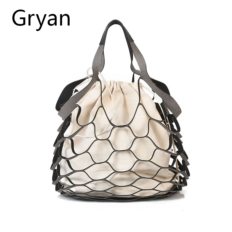 

Women Korean hollow Handbag Lady mesh child mother bucket canvas Shoulder Bag Female fashion Elegant Designer messenger Bags 25