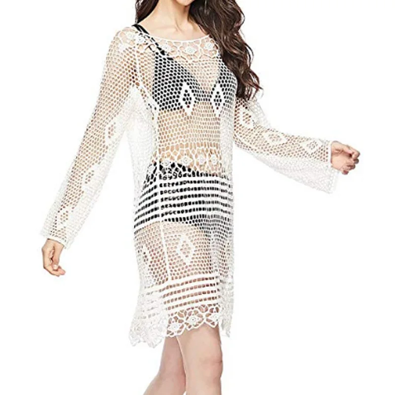 

2019 new summer sexy Women Chiffon see-through Bikini long Cover Up Swimsuit Swimwear Beach Dress Bathing Suit