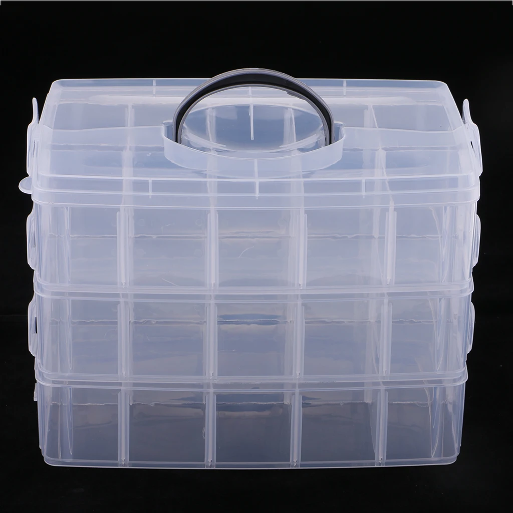 MagiDeal 3 Layer Stackable Clear Plastic Jewelry Bead Box Organizer Toy Storage Case Container with Adjustable Dividers 30 Grids