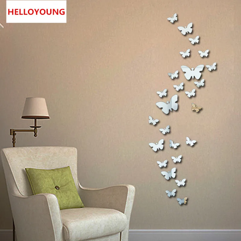QT-0046 New 30pcs Decorative Vinyl 3d Butterfly Wall Decor Poster Vintage Wallpaper Mirror Wall Stikers For Wall Decoration
