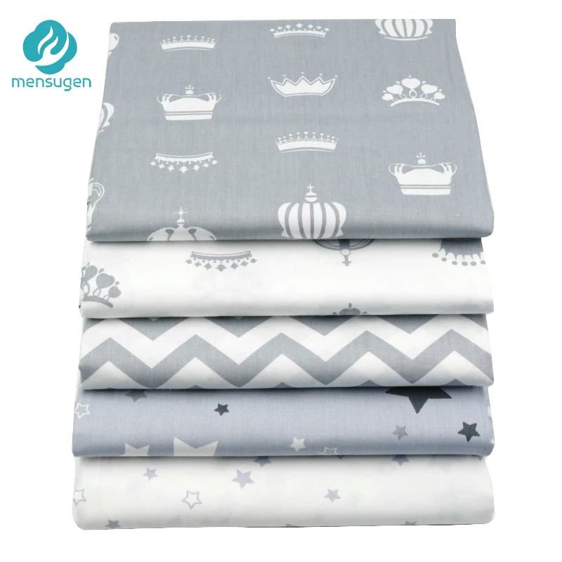 

Mensugen 5pcs/lot 40*50cm Grey Crown Stars Cotton Fabric Patchwork Quilting Cloth Handmade Tissue Pillow Sewing Material