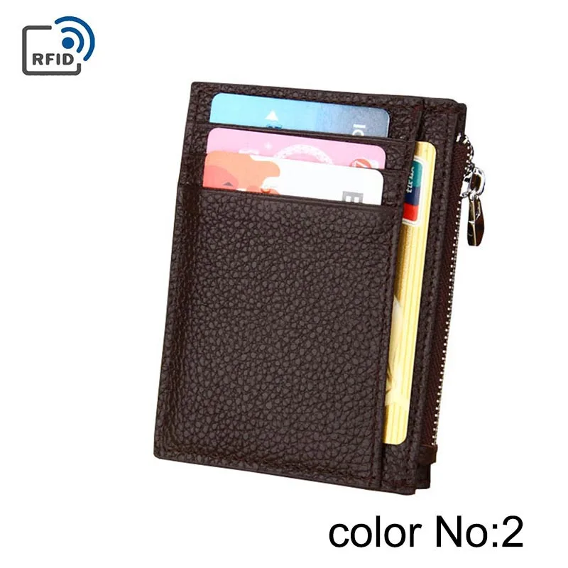 

Rfid Blocking Card Holder Genuine Leather Credit ID Card Case Wallet Slim Zipper Pocket Key Organizer Wallet