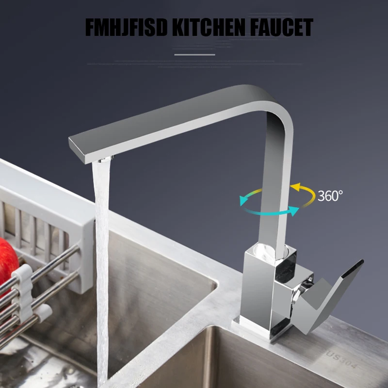 Хром полированный SUS304 смесители для кухни 360 Вращающийся Поворотный Смеситель Водопроводной воды Одной ручкой с одним отверстием, кухонный кран для раковины