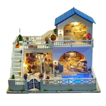 

Miniature Romantic Journey Villa Dollhouse With Piano Led Lights Furniture Kits DIY Wooden Dolls House Hand Craft Model
