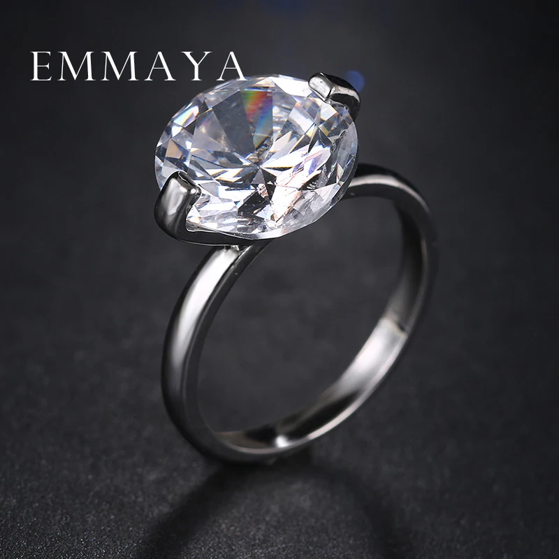 

Emmaya Wholesale 2 Prong Setting Wedding Ring Jewelry AAA Big Zircon Rings for Women Summer Crystal Jewelry