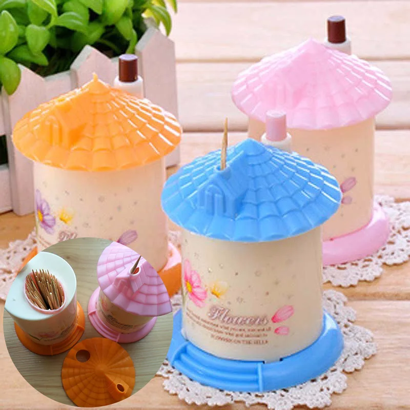 

3 Colors Lovely Automatic Toothpick Holder Pocket Fashion Small Portable House Shaped Creative Toothpick Box