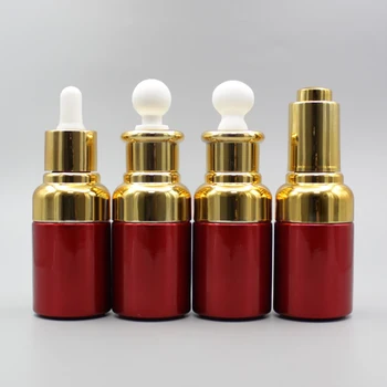 

Aromatherapy Liquid Pipette Bottles with gold or silver dropper cap, 30ml essential oil red glass bottles cosmetic packaging