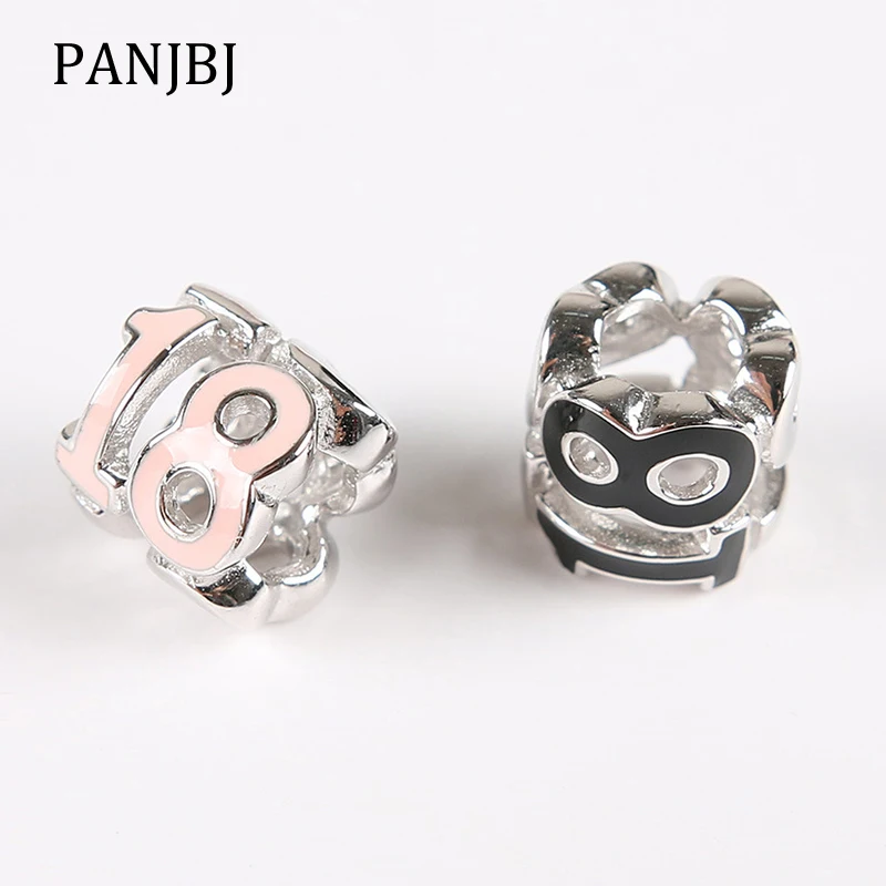 

New 100% 925 Sterling Silver Bead Charm 18 Years Birthday Anniversary Enamel Charms Beads Fit Pandora Bracelet DIY Women Jewelry