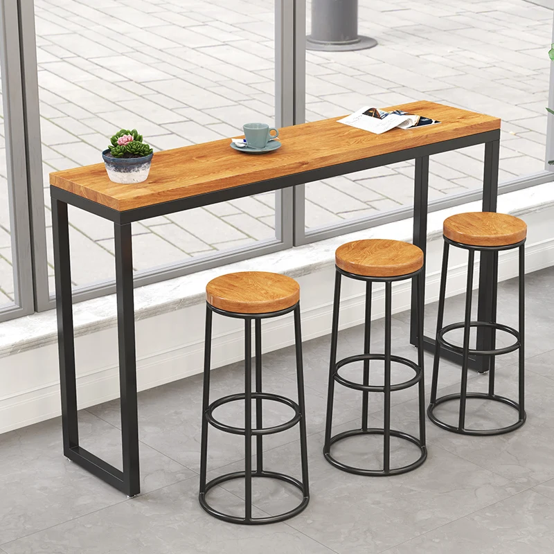 15%Modern minimalist Nordic bar chair solid wood bar stool retro old wrought iron coffee chair bar chair home high stool