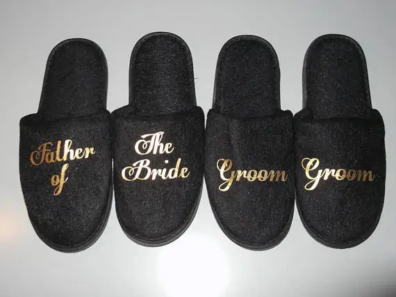 

Personalized gold black Groomsman groom bestman spa slippers wedding birthday Bachelorette party favors company gifts