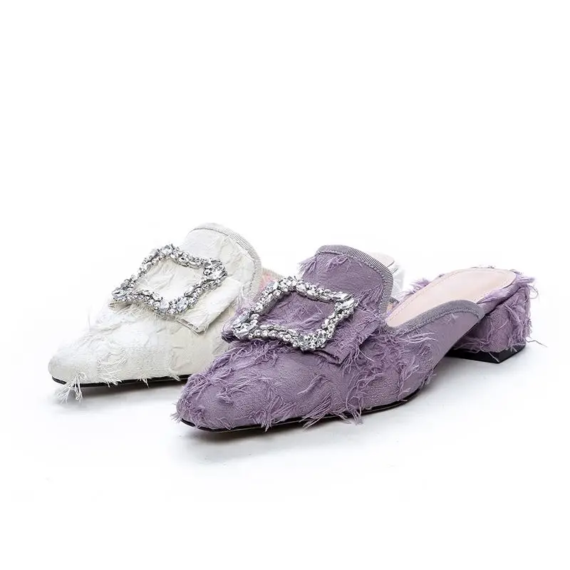 Del Mujeres Med Olla Parte Slip Tacones 2019 Dulce Casual L12 Sandalias Pie De Superestrella Hebilla Las Dedo On Cuadrado Krazing Marca Beige Mulas púrpura FvwtRxqdqc