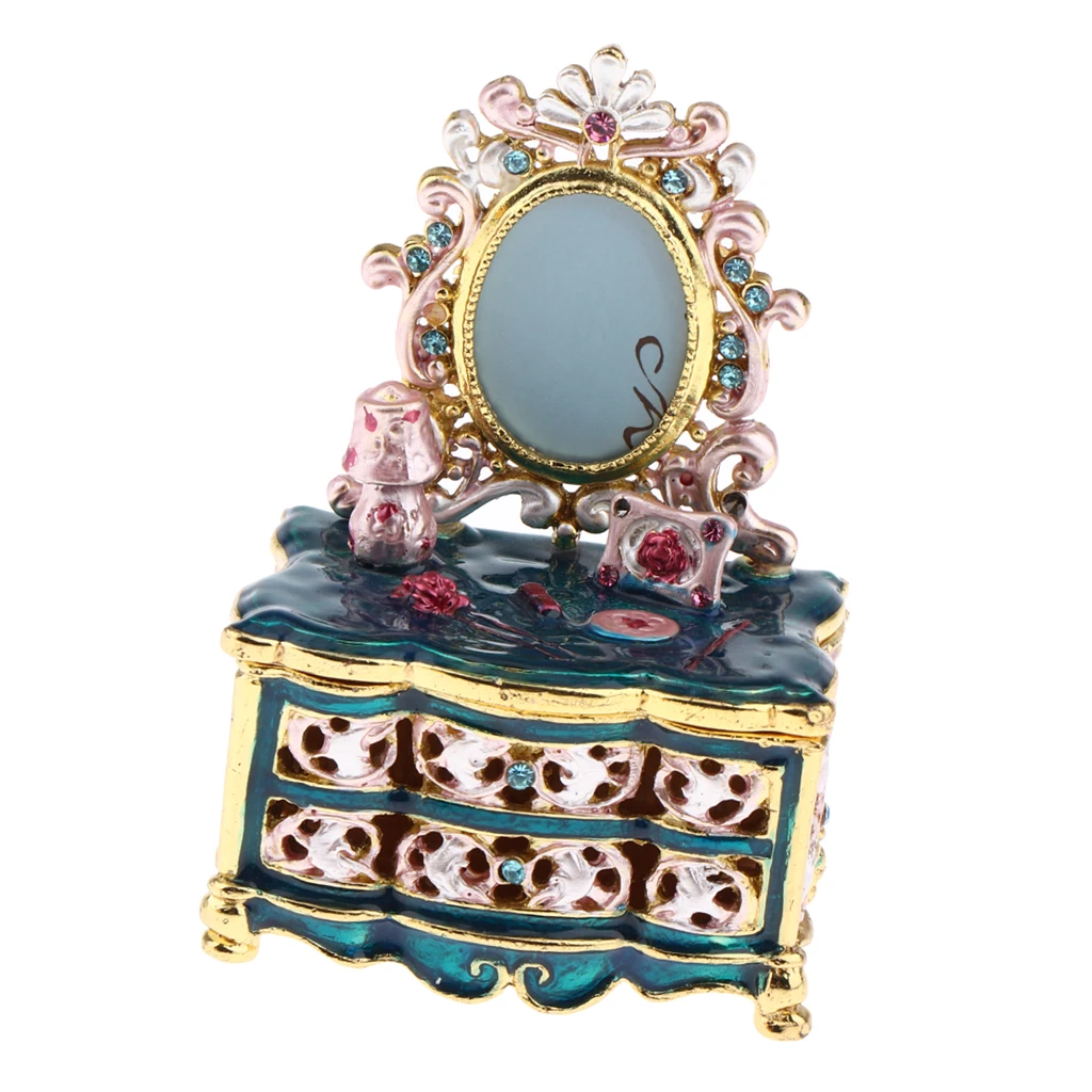 

1/12 Miniature Dressing Table Jewelry Box Case with Diamond Dollhouse Furniture Green