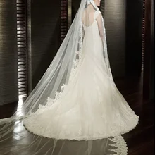 3 м Белый Кот собор свадебная паруса длинный край кружева Фата с расческой свадебные аксессуары