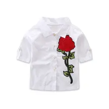 Винтажная Детская рубашка с цветочной вышивкой для девочек; блузки; летняя детская рубашка на пуговицах для девочек; топ; 0-4T