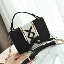 Messenger Female Purses Pu Leather Bow Lace Designer Shoulder Bag Women Handbag Flap Chain Patchwork Ladies Purse bow decor flap pu bag