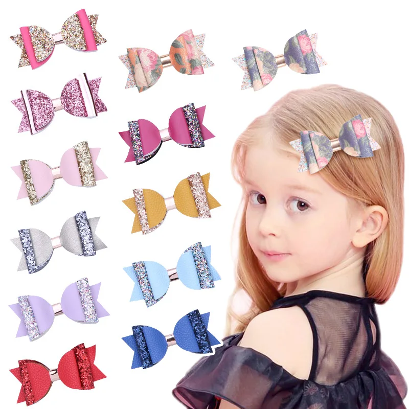 

Double leather hair clip bow sweet girl fixed hair clip girl child hair clip headwear Boutique Hair Accessories