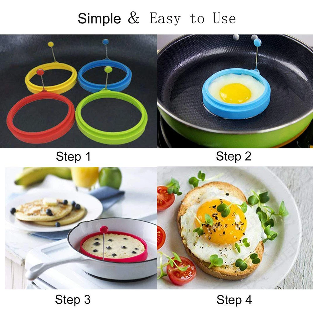 Silicone Fried Egg Pancake Ring Omelette Fried Egg Round Shaper Eggs Mould for Cooking Breakfast Frying Pan Oven Kitchen