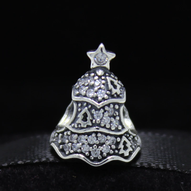 

ROCKART Pure 925 Sterling Silver Twinkling Christmas Tree Charm with Clear CZ Fit European Brand Bracelet & Necklace Diy Jewelry