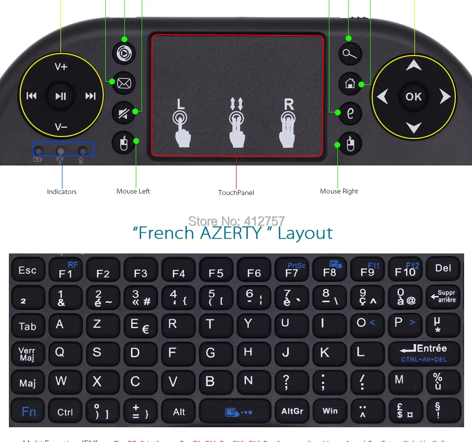 I8 Французская клавиатура 2,4G мини беспроводная клавиатура Air mouse с тачпадом для Android tv Box/Mini PC/Проекторы