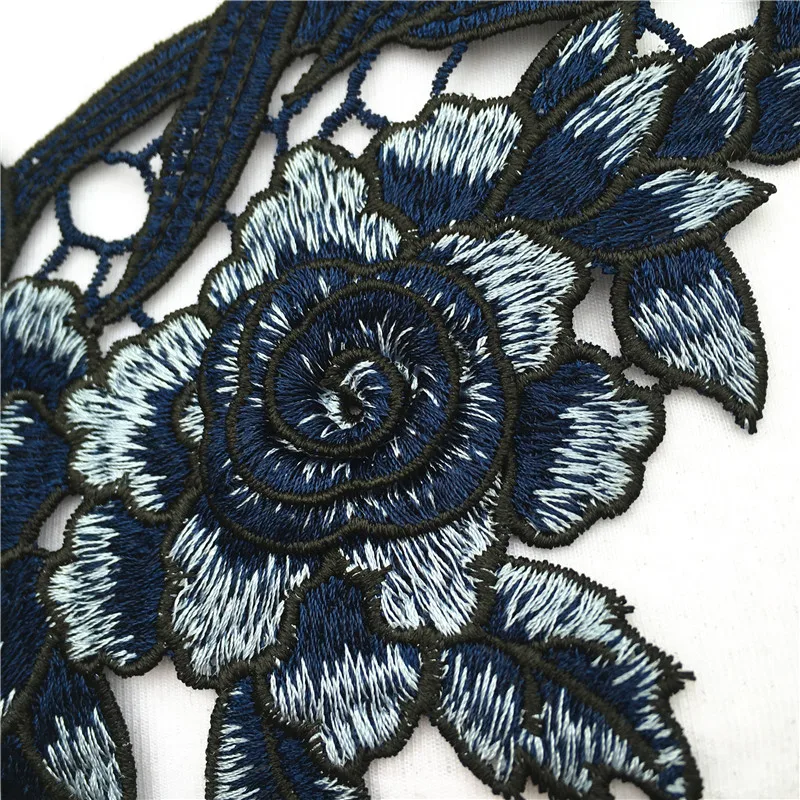 3D Цветочная темно-синяя аппликация кружева Венецианская вышивка цветочный вырез воротник отделка ШИТЬЕ ПАТЧ Скрапбукинг для одежды аксессуары